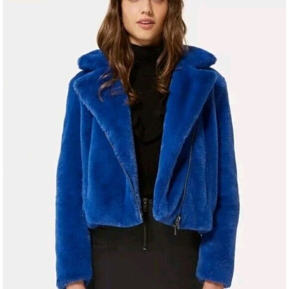 Rebecca Minkoff Henderson Faux Fur Zip Front Jacket Royal Blue Small - Picture 1 of 8